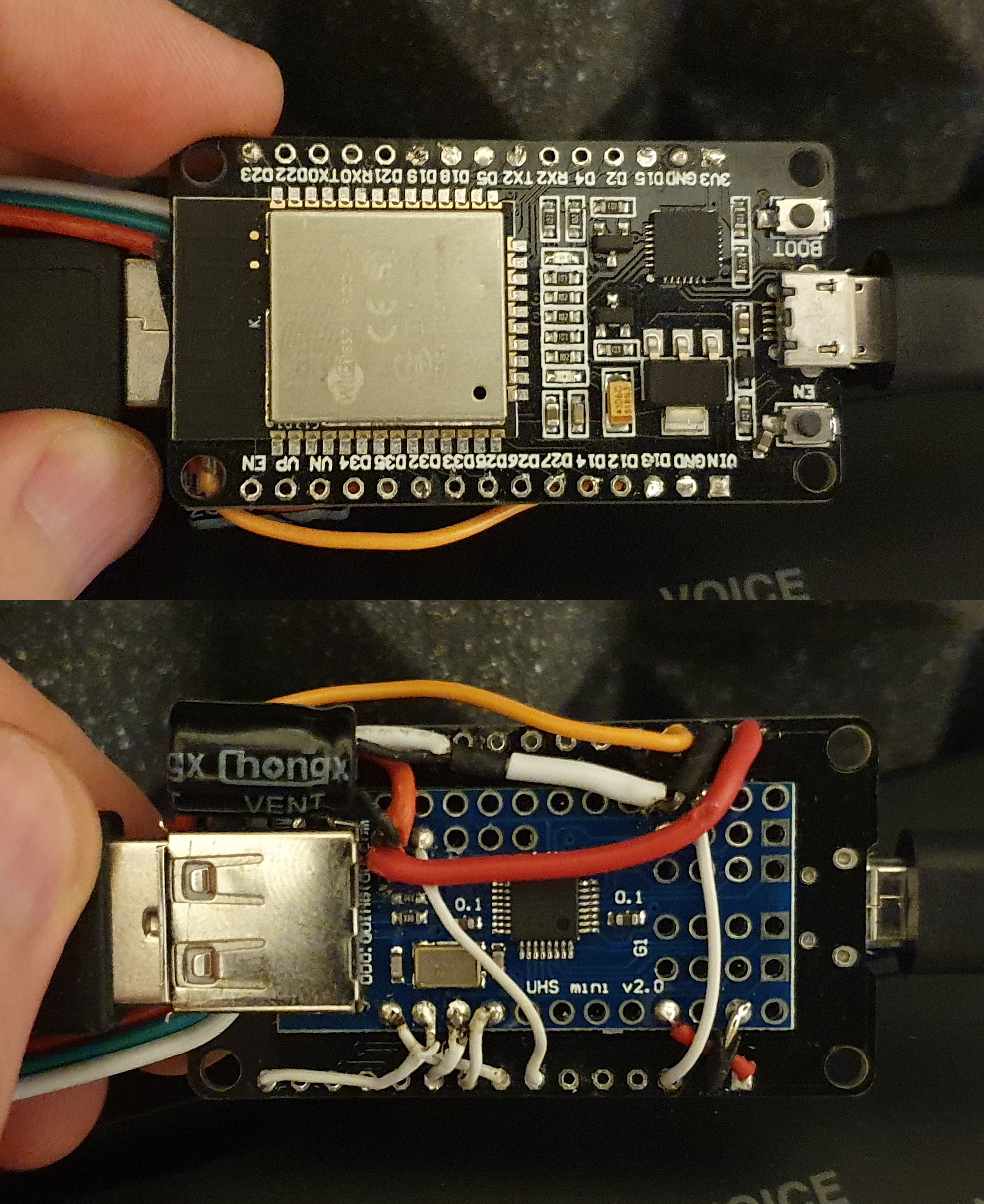 ESP32 board with USB-host attached on the back